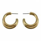 HOOP EARRINGS - DOUBLE GOLD DIPPED ROUNDED - MEDIUM