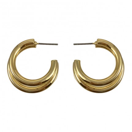HOOP EARRINGS - DOUBLE GOLD DIPPED ROUNDED - MEDIUM
