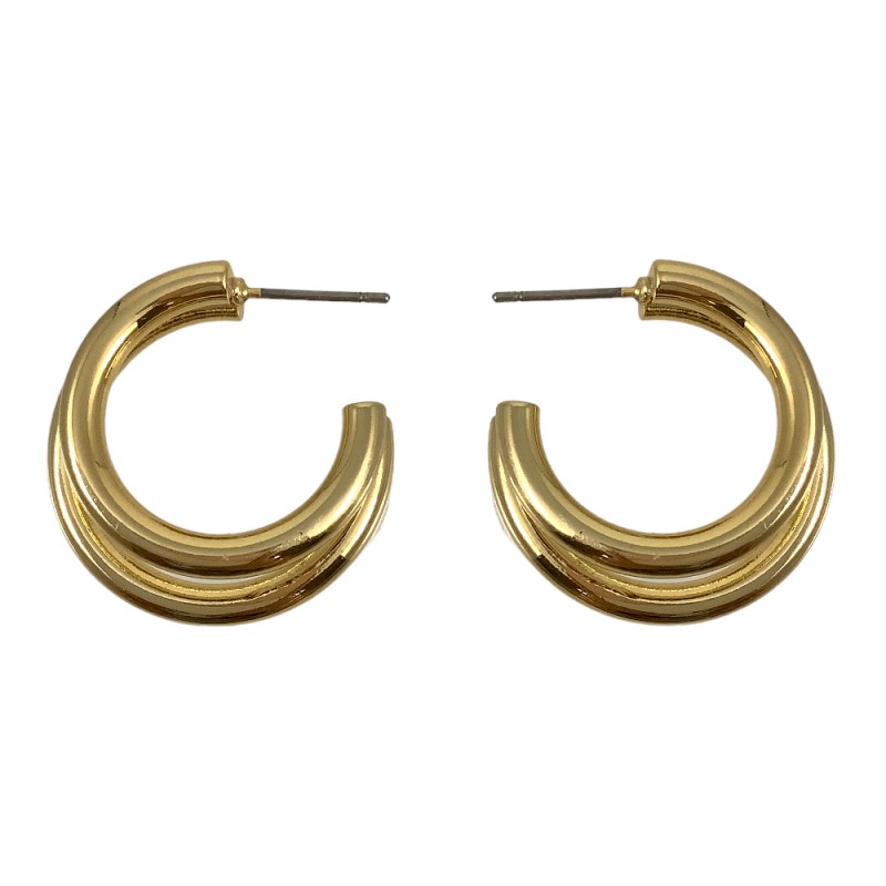 HOOP EARRINGS - DOUBLE GOLD DIPPED ROUNDED - MEDIUM