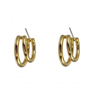 HOOP EARRINGS - DOUBLE GOLD DIPPED ROUNDED - MEDIUM