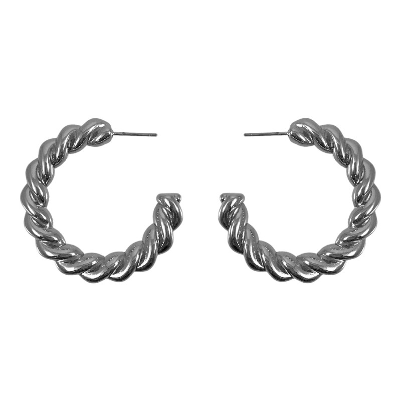 TEXTURED SILVER HOOP EARRINGS - TWIST