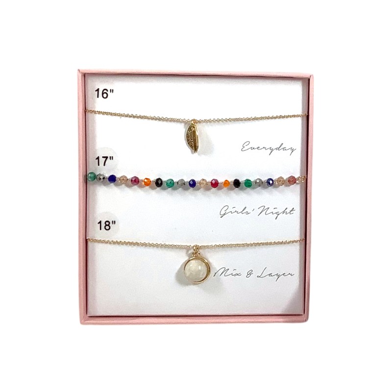 3 NECKLACE BOX SET - LEAF - MULTI 