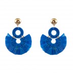 FRINGE RAFFIA BEADED DROP HOOP EARRINGS - BLUE