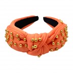 BEADED BALL FABRIC KNOT HEADBAND - ORANGE