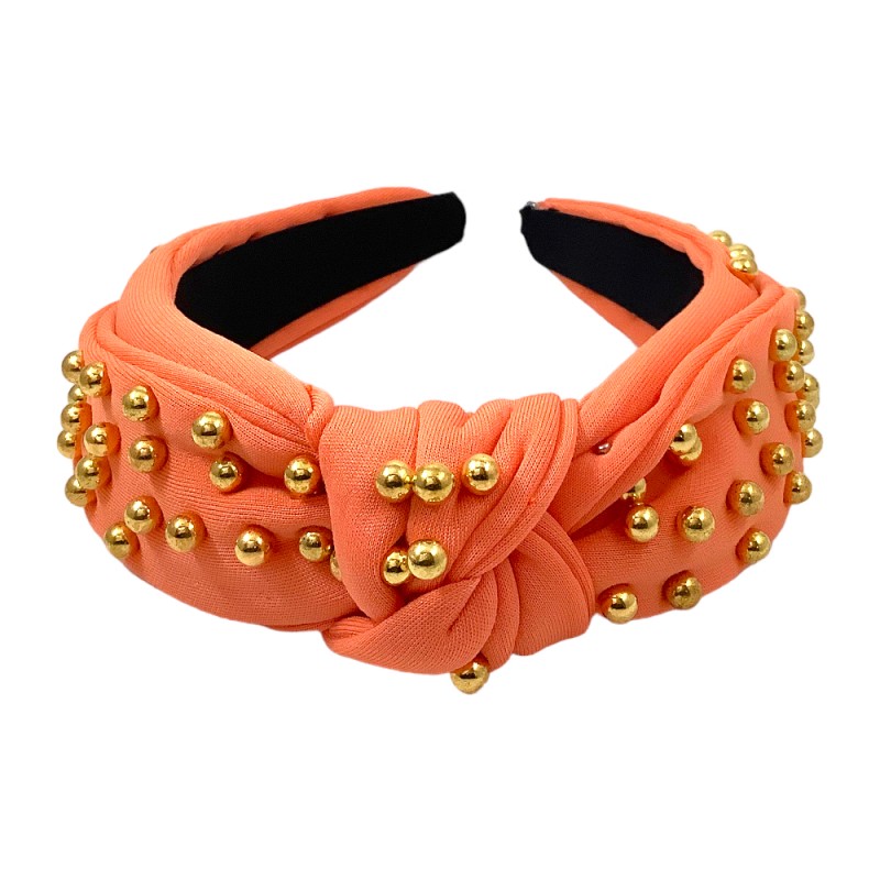 BEADED BALL FABRIC KNOT HEADBAND - ORANGE