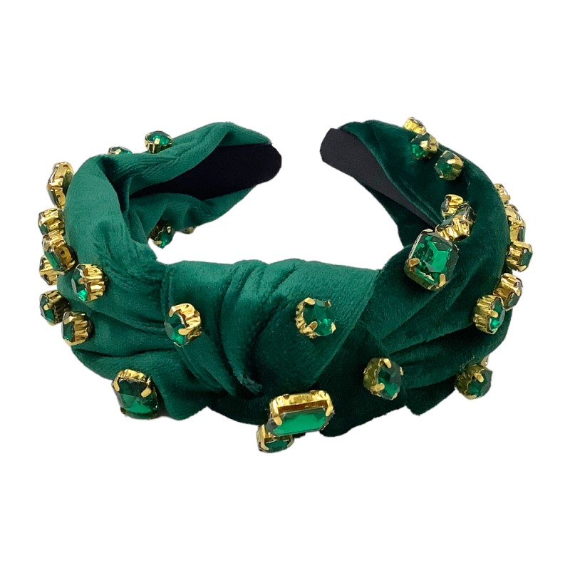 BEADED STONE SOFT KNOT HEADBAND - GREEN