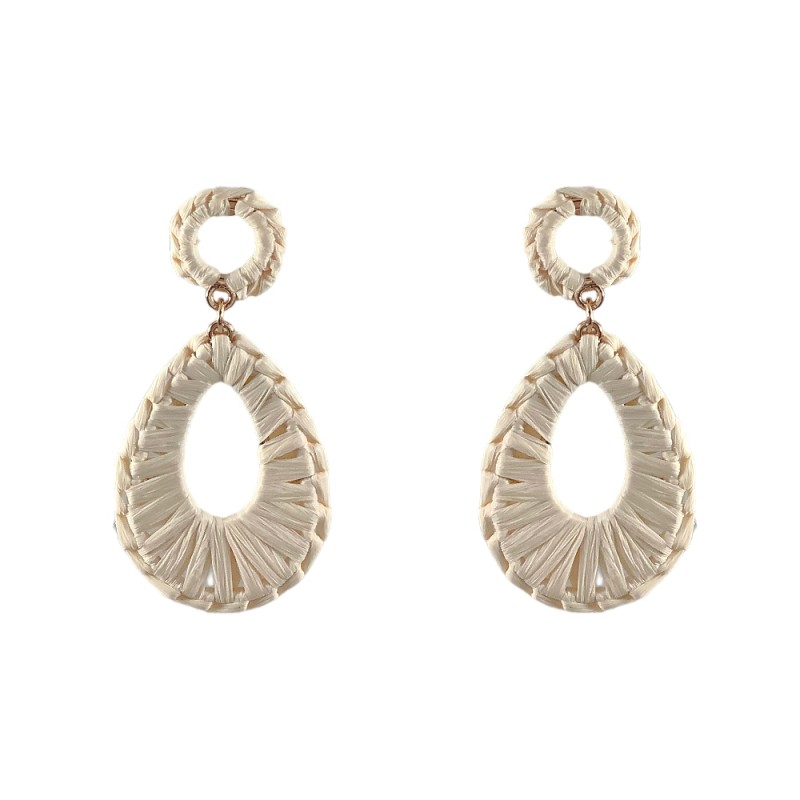 RAFFIA TEARDROP HOOP EARRINGS - IVORY