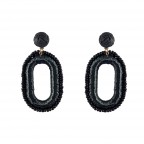 RAFFIA SEED BEADED DROP EARRINGS - BLACK