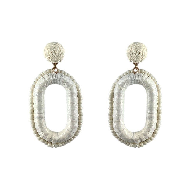 RAFFIA SEED BEADED DROP EARRINGS - IVORY 