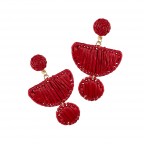 GEOMETRIC RAFFIA WRAPPED STATEMENT EARRINGS - RED