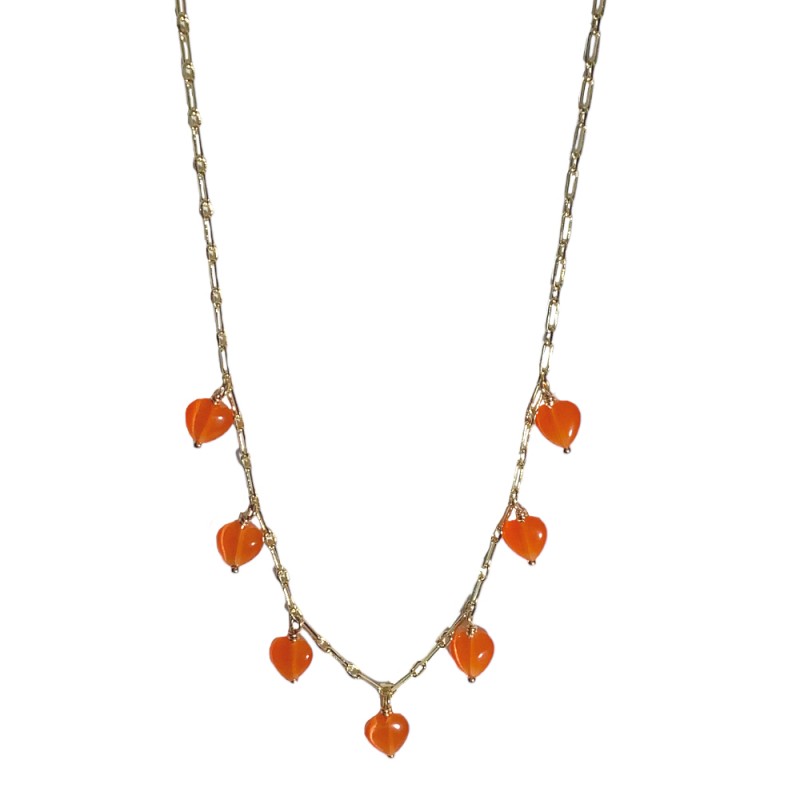 HEART BEADED QUARTZ NECKLACE - ORANGE