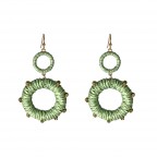 RAFFIA ROPE  WRAP HOOP GOLD BEAD EARRINGS - MOSS