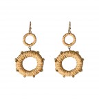 RAFFIA ROPE  WRAP HOOP BEADED EARRINGS - BEIGE