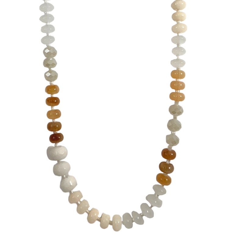 BEADED DYED COLOR BLOCK NECKLACE - NATURAL TONES