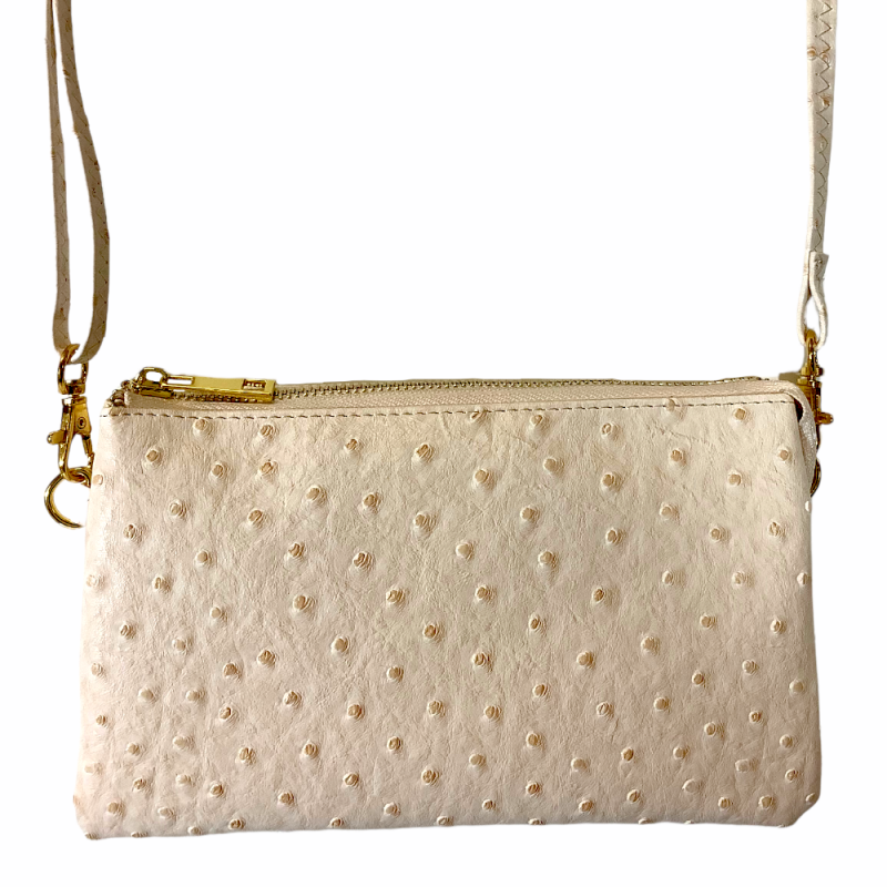 OSTRICH 5 COMPARTMENT CROSSBODY OR WRISTLET -IVORY