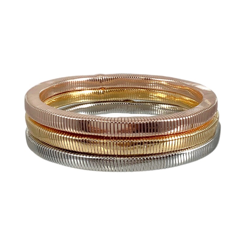 CHAIN BANGLE BRACELET SET - TRI TONE 
