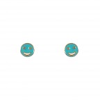 GOLD DIPPED MINI STUD EARRING - ENAMEL SMILEY FACE AND CUBIC ZIRCONIA TURQUOISE