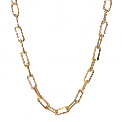 CHUNKY NECKLACE - GOLD - RECTANGLE LINKS & CUBIC ZIRCONIA PATTERN 