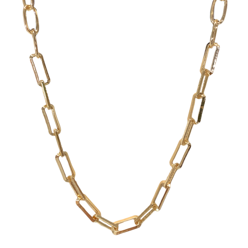 CHUNKY NECKLACE - GOLD - RECTANGLE LINKS & CUBIC ZIRCONIA PATTERN