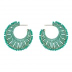 RAFFIA WRAPPED CRYSTAL HOOP - MINT