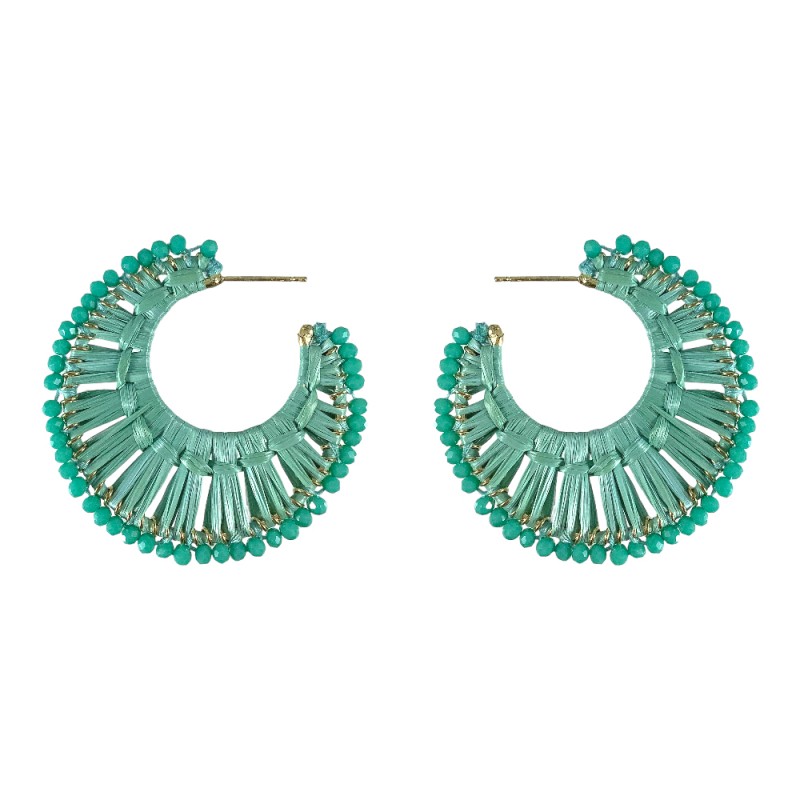 RAFFIA WRAPPED CRYSTAL HOOP - MINT