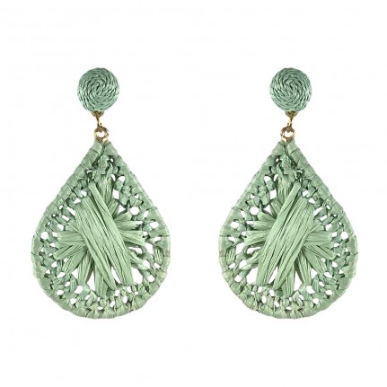 RAFFIA WRAPPED TEARDROP EARRINGS - MINT 