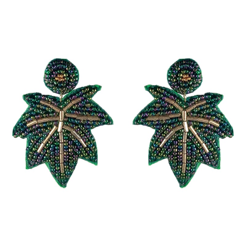 HOLIDAY NOVELTY EARRINGS - GREEN MAPLE LEAF 
