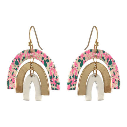 MATTE SPLATTER PAINT RAINBOW EARRINGS - WHITE