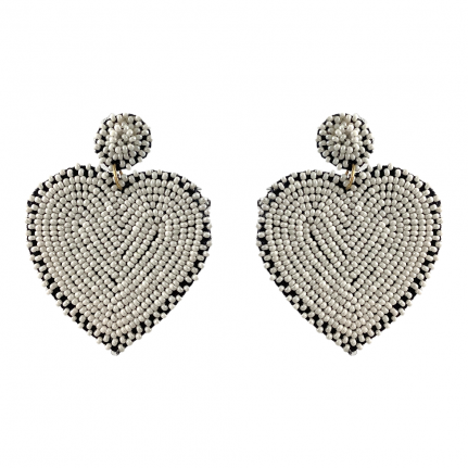 SEED BEAD HEART STATEMENT EARRINGS - IVORY