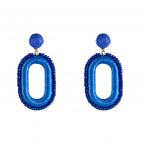 RAFFIA SEED BEADED DROP EARRINGS - BLUE
