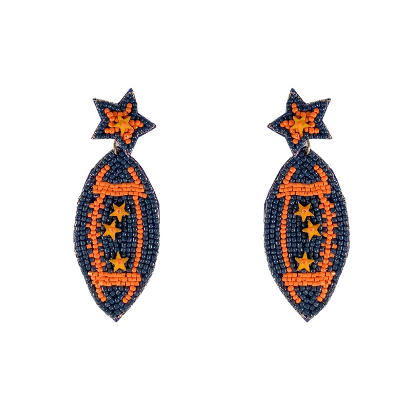 NOVELTY BEADED EARRINGS - FOOTBALL NAVY AND ORANGE
