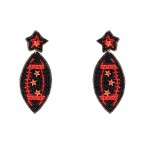NOVELTY BEADED EARRINGS - FOOTBALL RED AND BLACK 