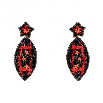 NOVELTY BEADED EARRINGS - FOOTBALL RED AND BLACK 