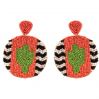 STATEMENT RETRO CIRCLE SEED BEAD EARRINGS - CACTUS & CORAL