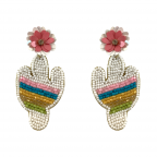 STATEMENT CACTUS & FLOWER SEED BEAD EARRINGS - WHITE