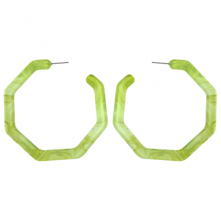 RETRO OPEN OCTAGON ACRYLIC HOOP EARRINGS - YELLOW