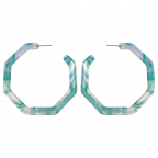 RETRO OPEN OCTAGON ACRYLIC HOOP EARRINGS - TURQUOISE