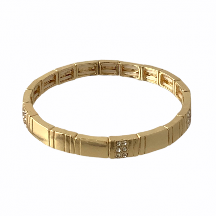 ENAMEL METAL LINK & CRYSTAL STRETCH BRACELET - GOLD