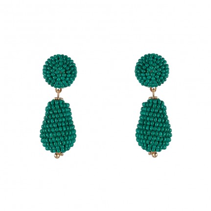 SEED BEAD DROP EARRINGS - TEAL GREEN 