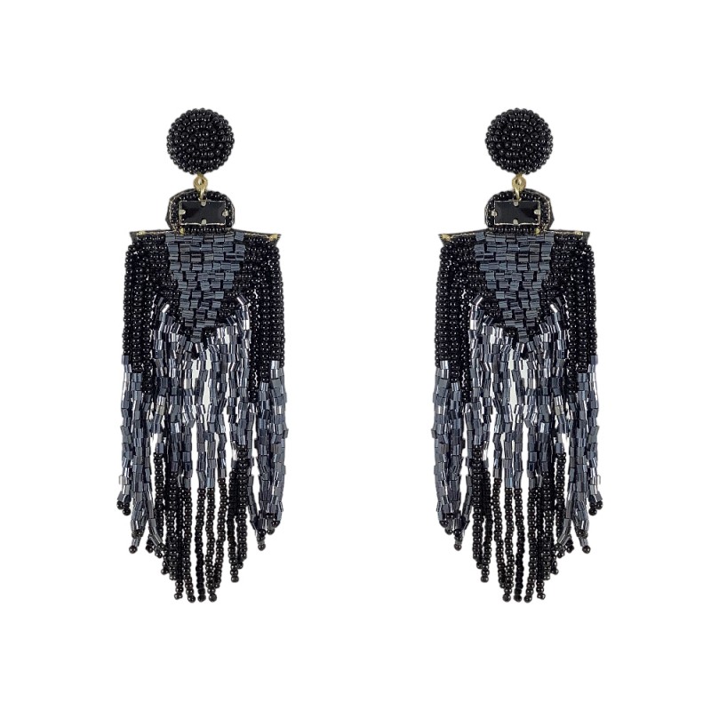 NOVELTY BEADED FRINGE EARRINGS - BLACK