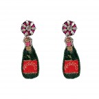 NOVELTY BEADED DRINK EARRINGS - PINK GREEN PROSECCO