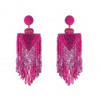 NOVELTY BEADED FRINGE EARRINGS - FUCHSIA 