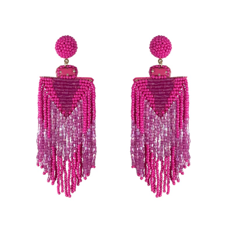 NOVELTY BEADED FRINGE EARRINGS - FUCHSIA 