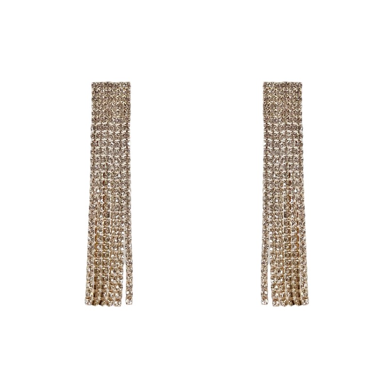 CRYSTAL FRINGE SQAURE EARRINGS - CRYSTAL CLEAR