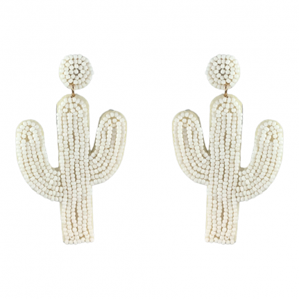 BEADED STATEMENT CACTUS EARRINGS  - WHITE