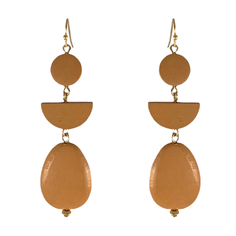 GEOMETRIC LINEAR WOOD EARRINGS - TAN