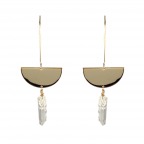 HALF CIRCLE DROP DRUSY QUARTZ STICK EARRINGS - CLEAR