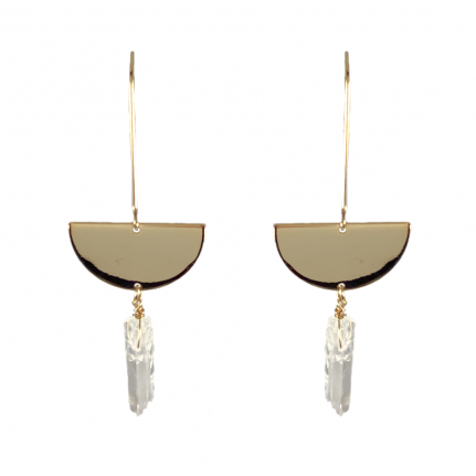 HALF CIRCLE DROP DRUSY QUARTZ STICK EARRINGS - CLEAR