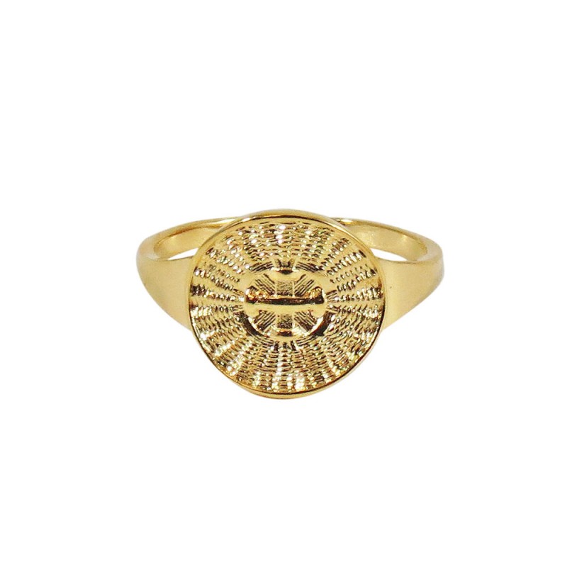 COIN CROSS SIGNET RING - GOLD