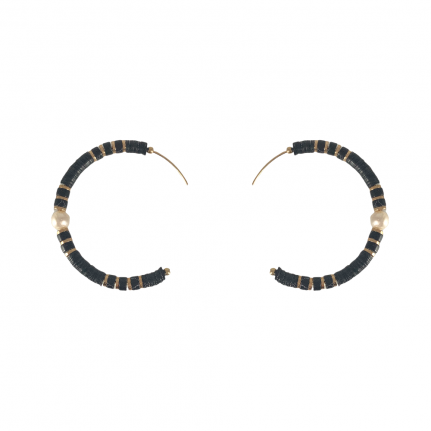 HEISHI BEAD & PEARL HOOPS - BLACK